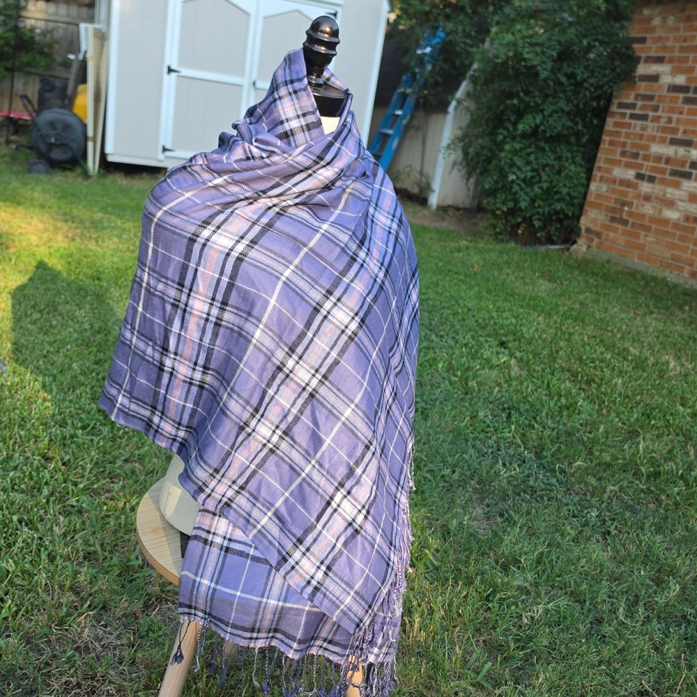 Pashmina Purple Plaid Scarf Shawl Wrap Fringed 100% Pashmina Tartan Accessory